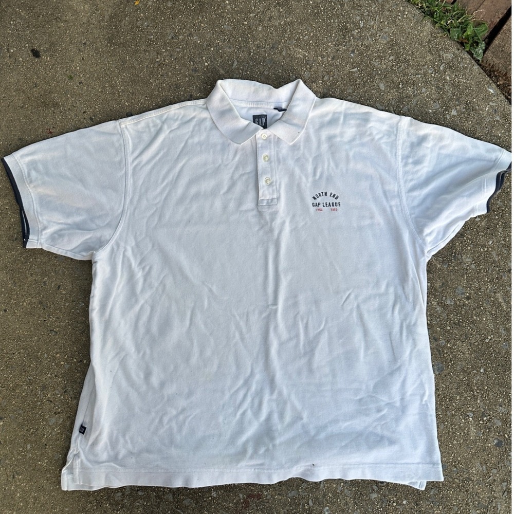 Gap Mens White North End Gap League Cotton Pique Polo Shirt XL